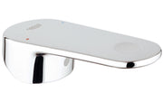 Chrome lever handle with white composite top and black grip section for faucet repair.