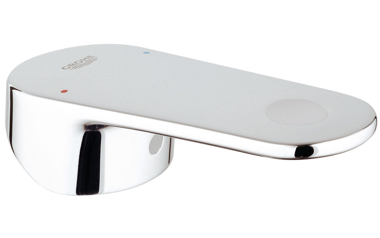 Chrome lever handle with white composite top and black grip section for faucet repair.