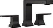 Matte black three-piece roman tub trim set with tall center spout and two matching side handles.