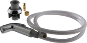 Chrome spray head with flexible hose and Quick-Snap connector fittings for Delta kitchen faucet.