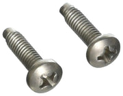 Two stainless steel machine screws with Phillips head and threaded shafts.