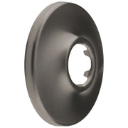 Round black stainless steel shower flange with center opening and recessed mounting area.