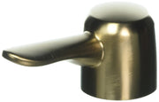 Champagne bronze metal lever handle with curved spout and cylindrical base.
