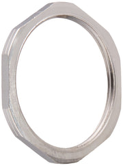 Two metallic hexagonal locknuts with a polished finish on a white background.