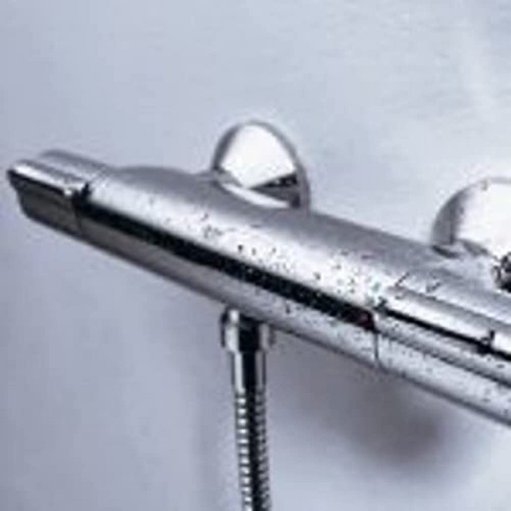 Chrome diverter knob with rounded handle mounted on a horizontal tube with flexible hose connection.