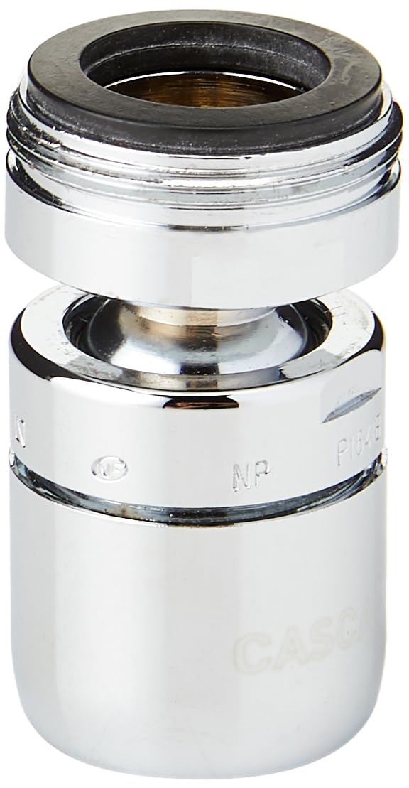 Chrome ball-joint aerator with black rubber washer and threaded metal rings, part number 13915000.