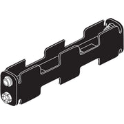 Black plastic battery holder with three compartments and terminal contacts on one end.