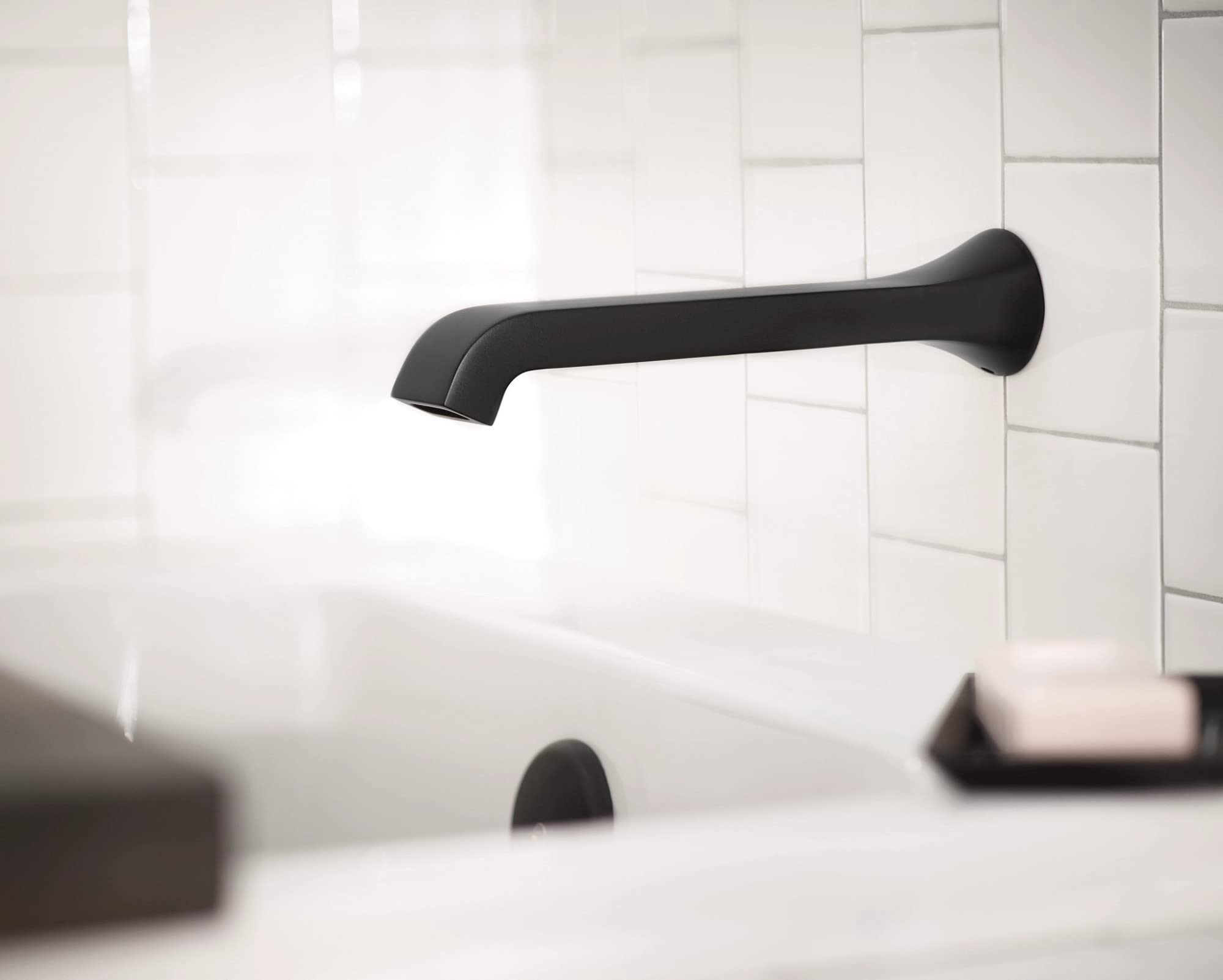 Moen Genta LX Single Handle Wall Mount Tub Filler Contemporary High Flow Tub Faucet with 10 Inch Spout Reach in Matte Black - WT901BL