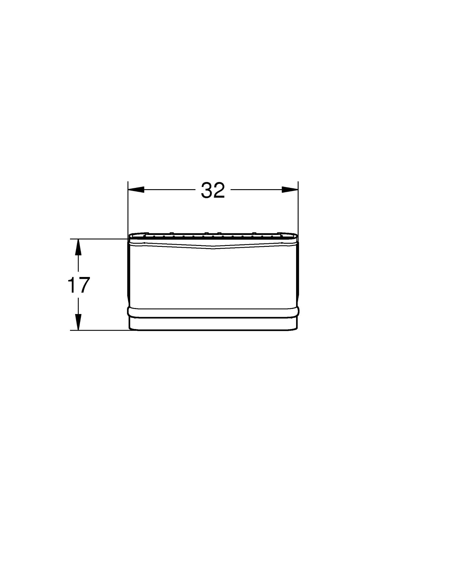 Grohe chrome flow control cartridge with 32mm width and 17mm height, shown in technical diagram view.