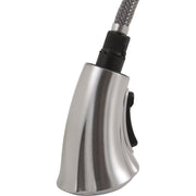 Stainless steel wand assembly with braided hose, black grip handle, and spray head nozzle.