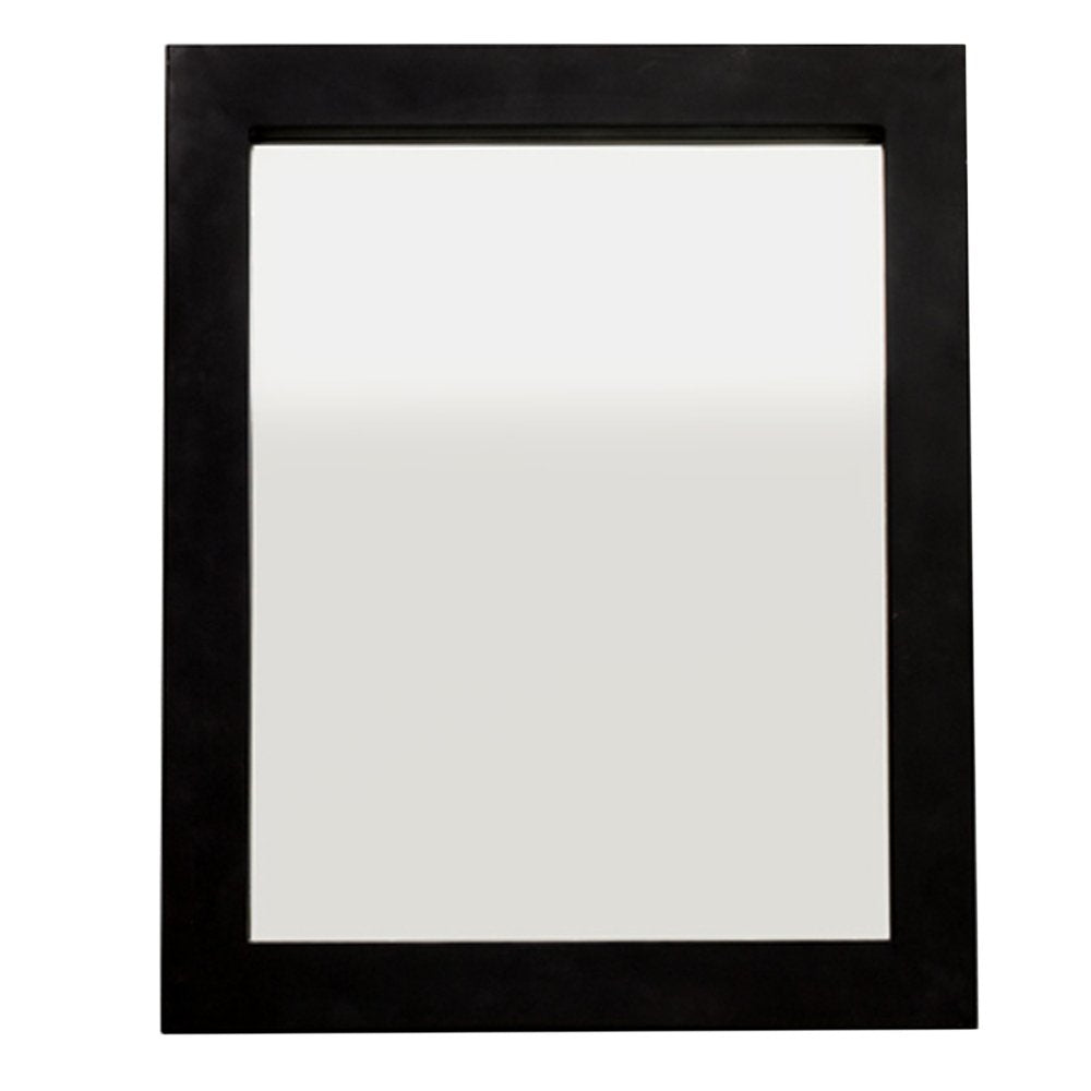 Rectangular mirror with black frame and reflective glass surface.