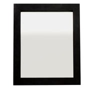 Rectangular mirror with black frame and reflective glass surface.