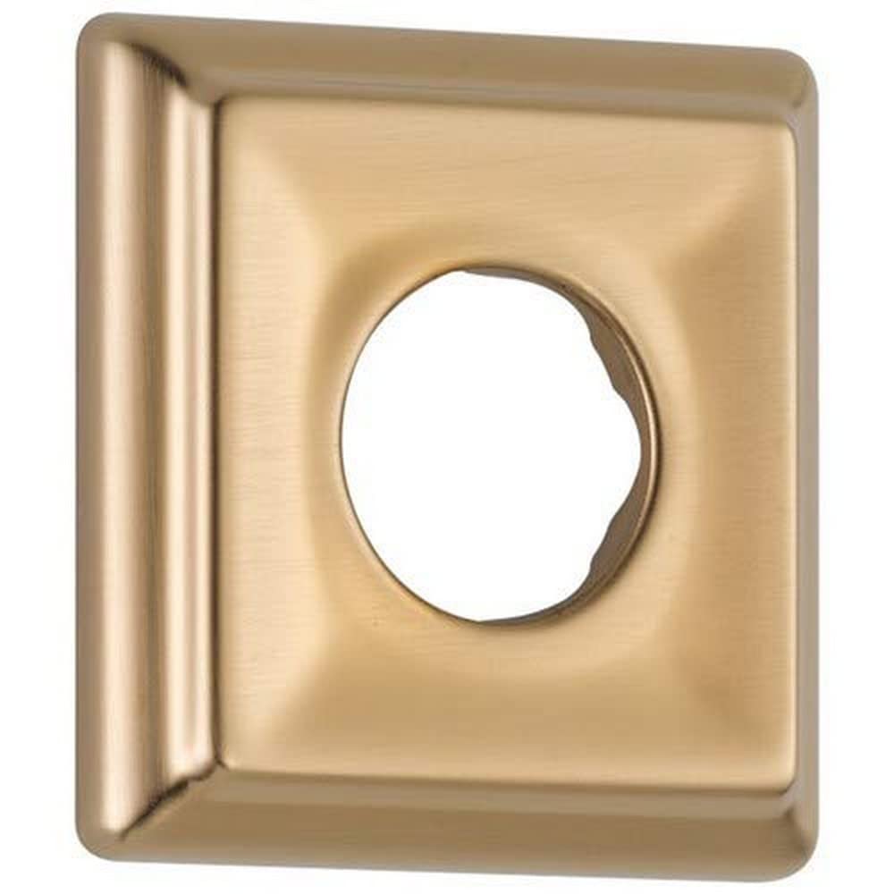Champagne bronze square shower flange with rounded edges and centered circular opening.