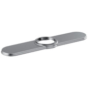 Arctic stainless steel escutcheon with circular opening for pulldown faucet installation.