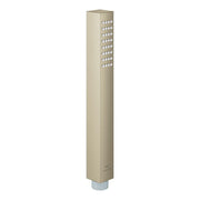 Tall rectangular brushed nickel hand shower with multiple circular spray nozzles arranged in vertical rows.