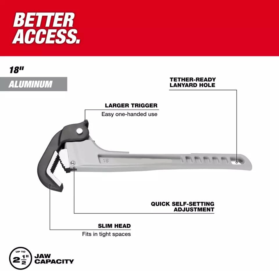 Milwaukee 18 inch Aluminum Self-Adjusting Pipe Wrench - 48-22-7418