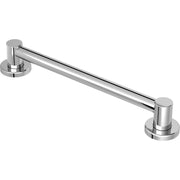 Chrome-finish stainless steel grab bar with cylindrical end caps and mounting flanges.