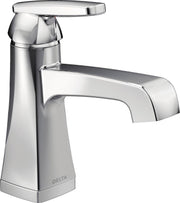 Chrome single-handle bathroom faucet with curved spout and pop-up drain assembly.