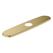Brushed gold-tone elongated escutcheon plate with single centered hole opening.