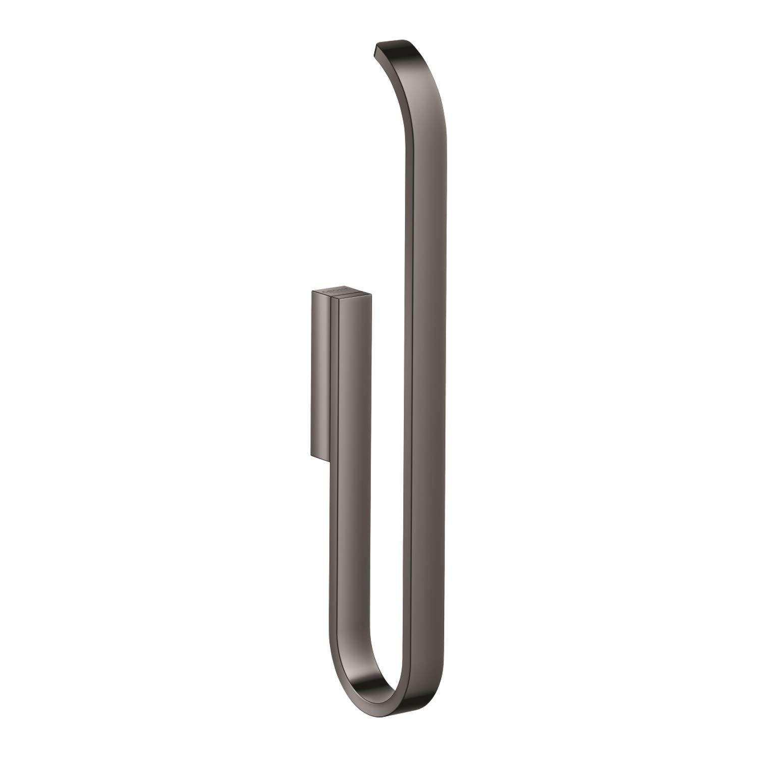 Hard graphite curved paper holder with rectangular mounting bracket for wall installation.