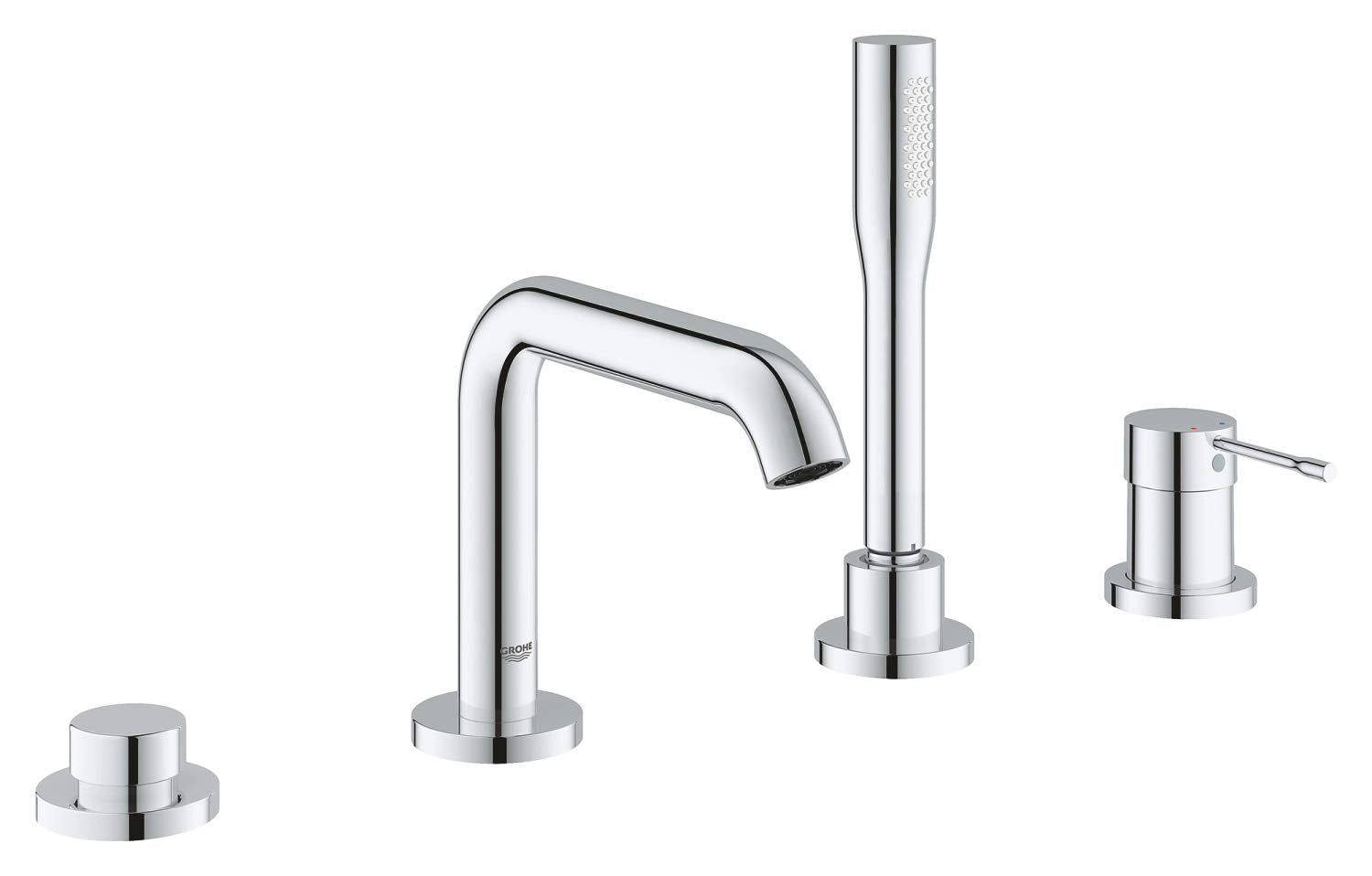 Grohe Essence 1957800A 4-Hole Single-Handle Deck Mount Roman Tub Faucet with 1.75 GPM Hand Shower in Chrome