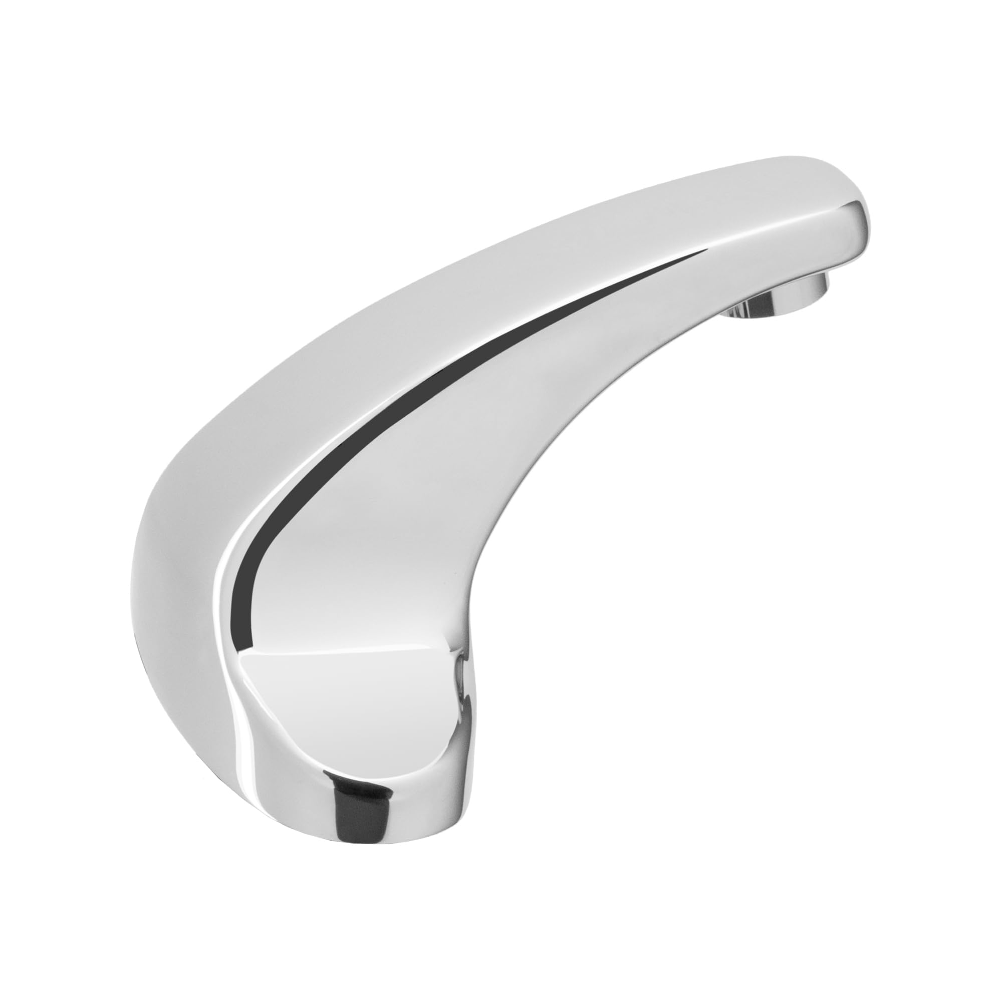Chrome-plated sensor faucet with curved spout and integrated base, featuring black sensor strip and lower control panel.