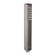 Dark graphite rectangular hand shower with multiple spray nozzles arranged in vertical rows.