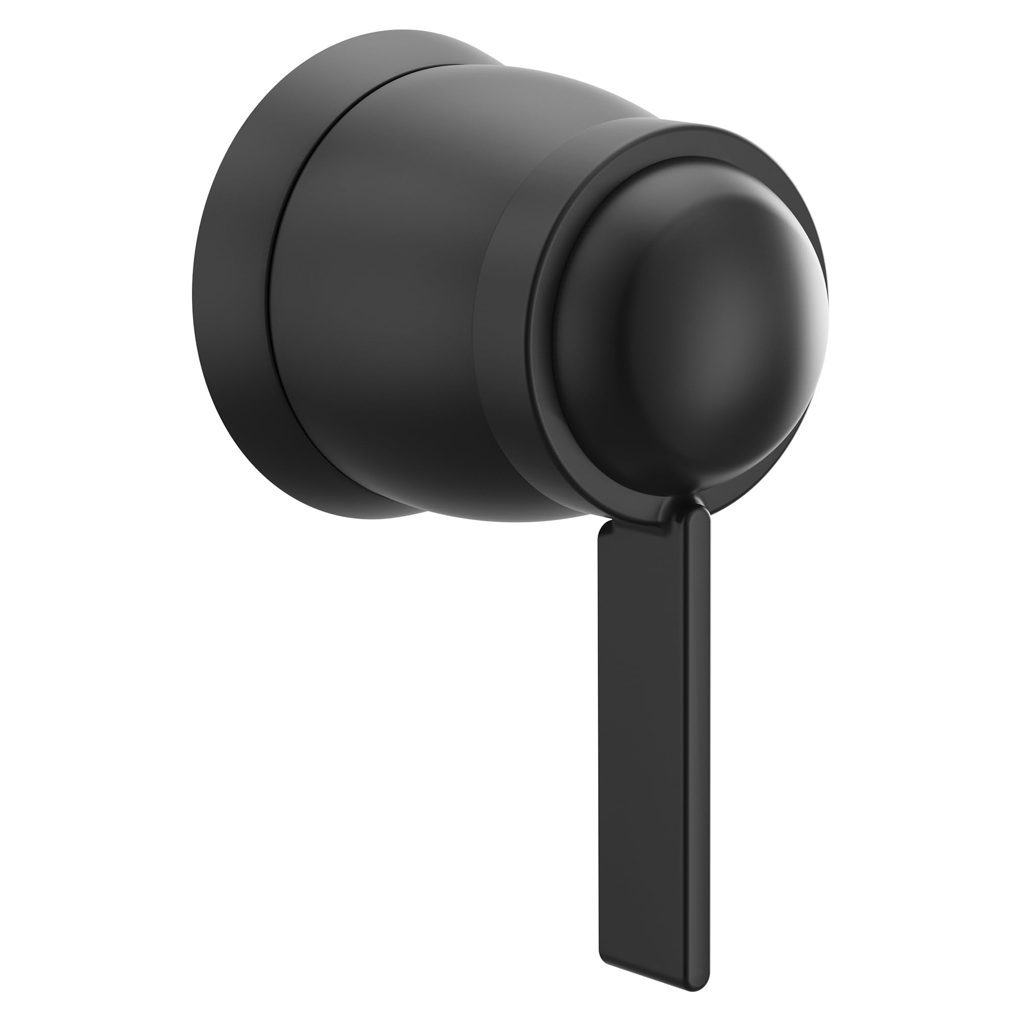 Matte black single-handle volume control valve trim with round knob and rectangular lever handle.