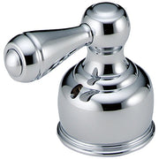 Chrome metal lever handle set for roman tub with spherical valve body and tapered spout.