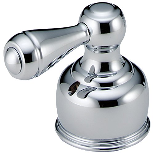 Chrome metal lever handle set for roman tub with spherical valve body and tapered spout.