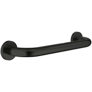 Matte black curved grab bar with round mounting flanges on each end.