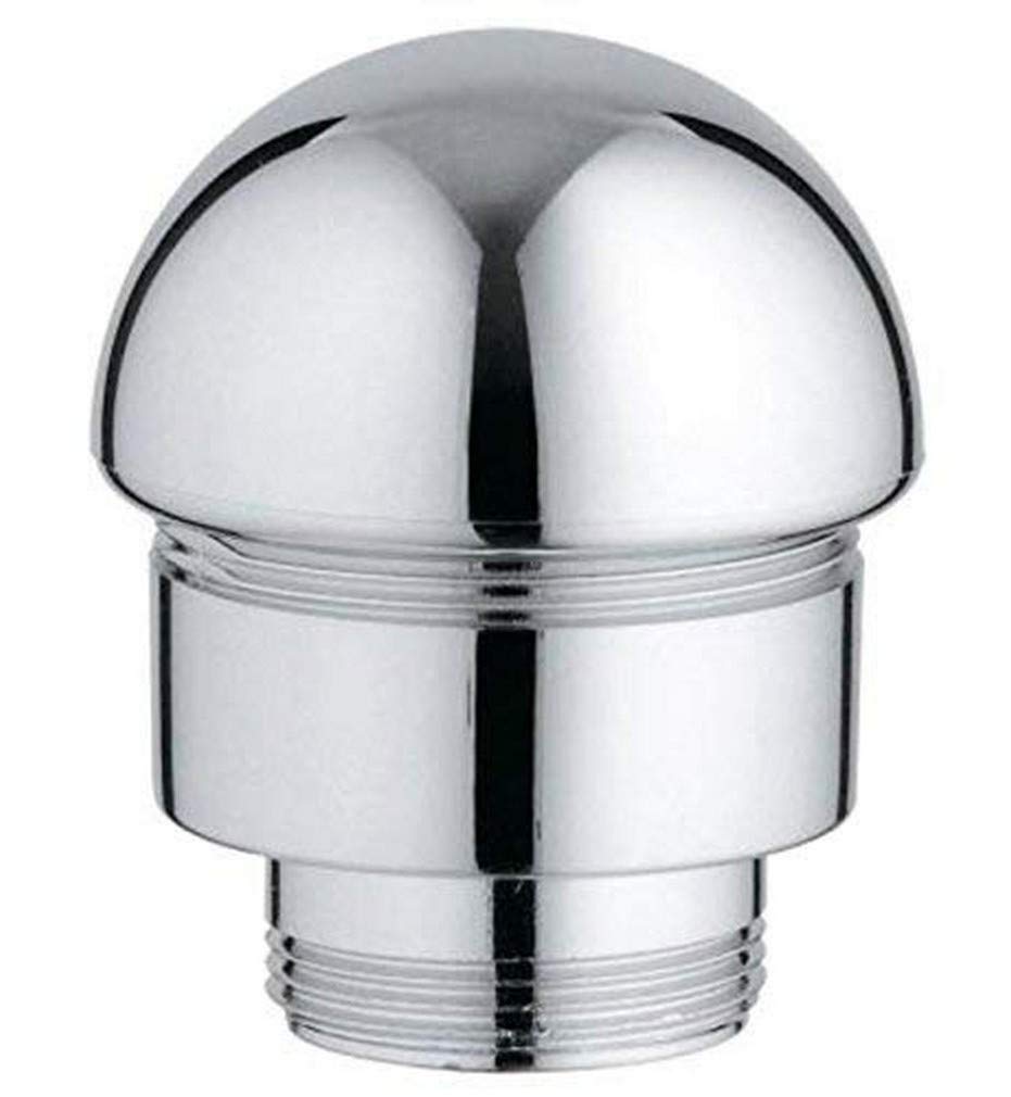 Chrome dome-shaped diverter valve with threaded connection port and central slot opening.