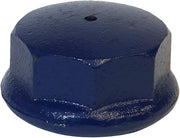 Dark blue metal drive cap with textured surface and center hole, cylindrical shape with flat top and angled sides.