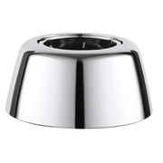 Chrome covering escutcheon with tapered cone shape and black interior ring detail.
