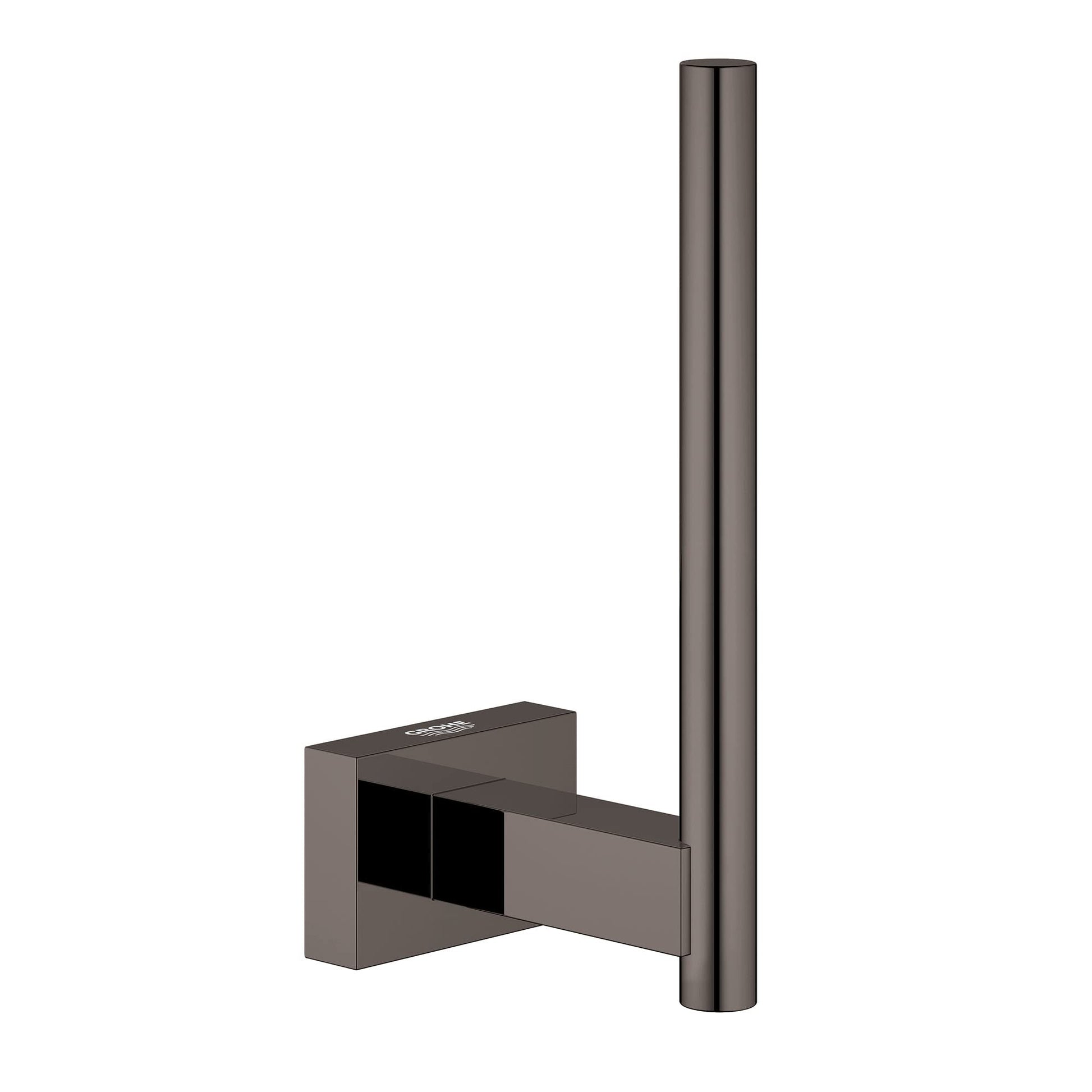 Hard graphite square spare paper holder with vertical cylindrical rod and wall-mounted bracket base.