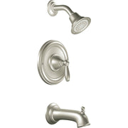 Moen Brantford Pressure Balancing Modern Bathtub and Shower Trim Kit with Shower Head Shower Handle and Tub Spout Shower Faucet Set Posi Temp in Brushed Nickel - T2153BN