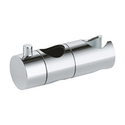 Chrome glide element with cylindrical body, adjustment collar, and integrated handshower holder bracket.