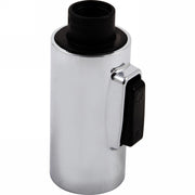Stainless steel cylindrical spray assembly with black rubber grip handle and black rubber intake tube on top.