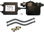 Hot water recirculating pump system with control box, two hoses, and brass fittings.