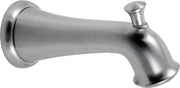 Stainless steel tub spout with pull-up diverter and wall-mounted flange.