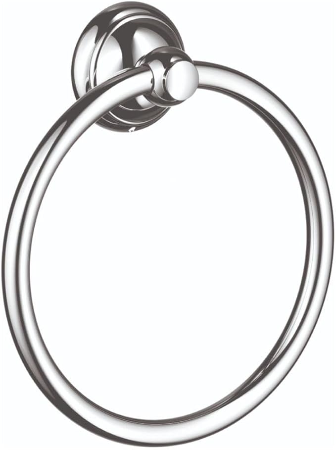 Chrome towel ring with circular design and wall-mounted bracket.