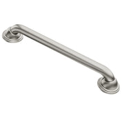 Brushed nickel grab bar with curved ends and circular mounting flanges on both sides.