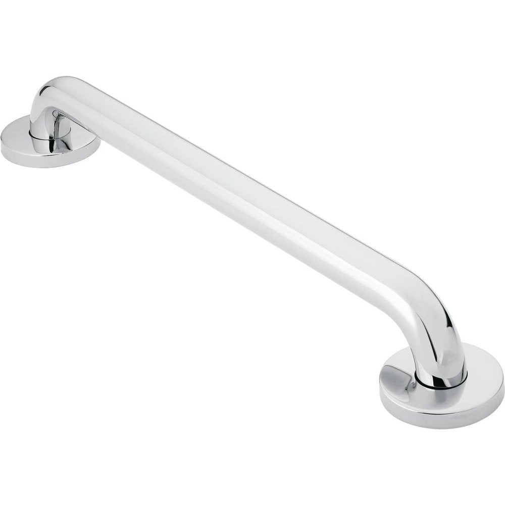 Chrome and white concealed grab bar with circular wall mounts at each end, 36 inches long.