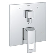Grohe Eurocube chrome pressure balance valve trim with 3-way diverter and cartridge, featuring square handles and mounting pl