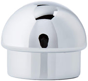 Chrome diverter knob with dome-shaped top and central grip slot for shower or tub valve control.