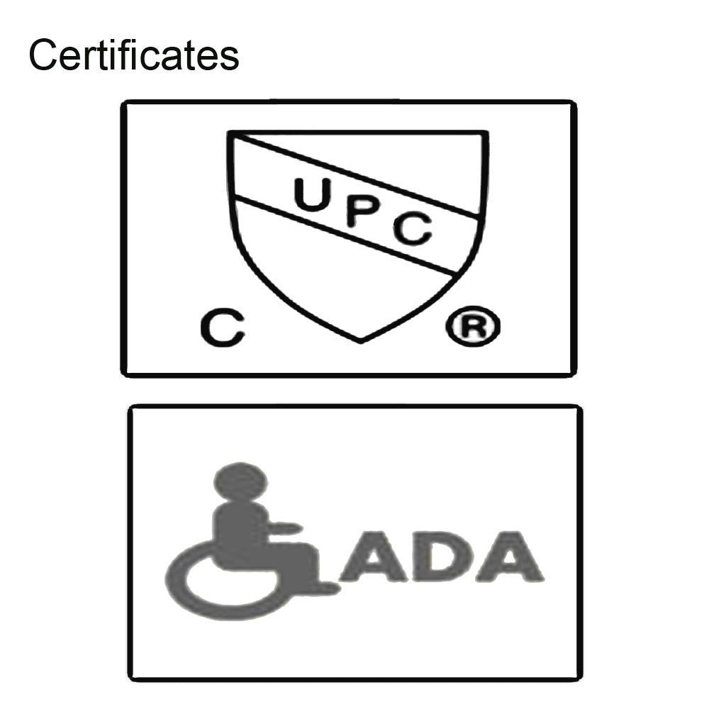 UPC and ADA certification logos for plumbing product compliance.