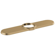 Champagne bronze escutcheon with oval center hole and rounded edges for pulldown faucet installation.