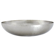 Hammered copper vessel sink with wide oval bowl and textured metallic surface.
