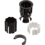 Black and white plastic friction spacers and clip components for Delta kitchen faucet assembly.