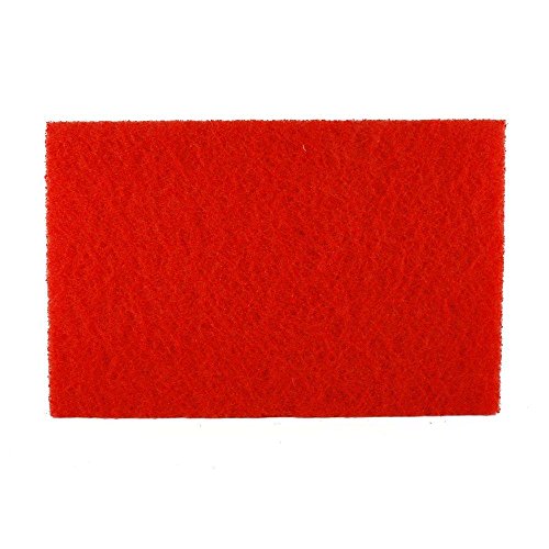 Red rectangular sanding sheet with coarse grit texture surface, 12 by 18 inches.